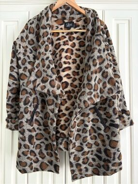 Luii Wool Blend Brown & Black Leopard Print Oversized Coatigan Size Large